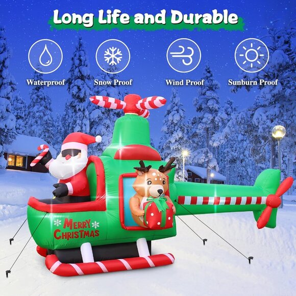 ⚡8.5 FT Christmas Inflatables Helicopter Bright LED Lights Outdoor Decorations - Picture 5 of 7